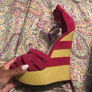 Red BEBE wedge sandals